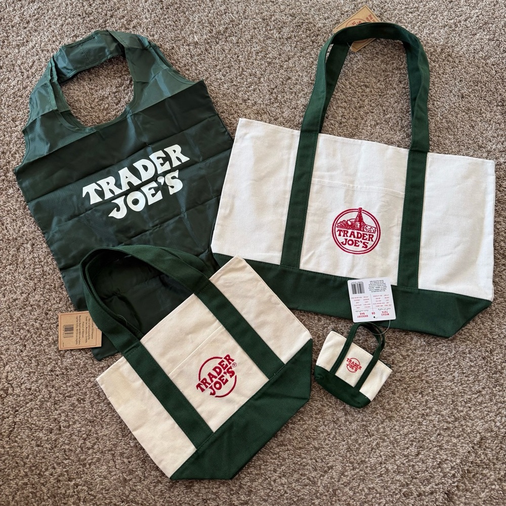 NEW Trader Joe's Tote bag green set in micro, mini, large